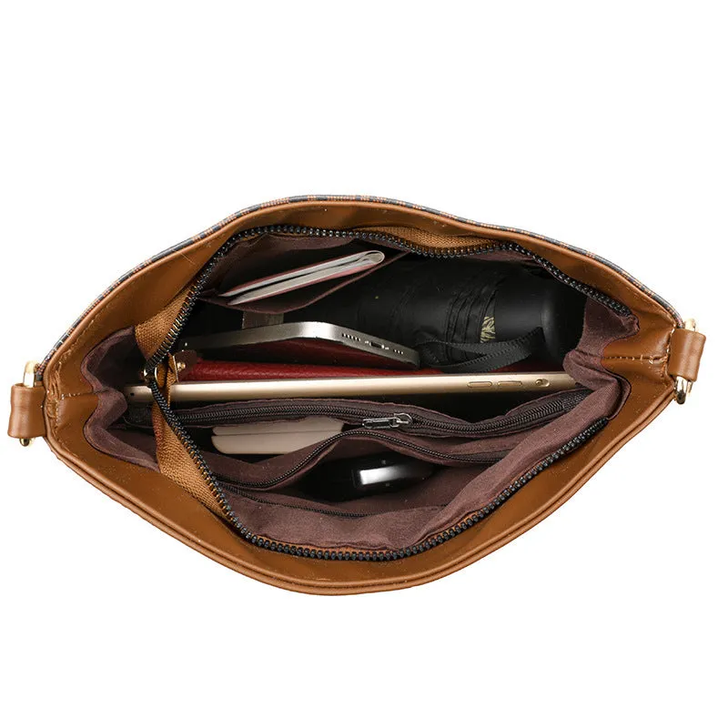 Brown soft leather retro messenger bag with external pockets and internal organisation compartments