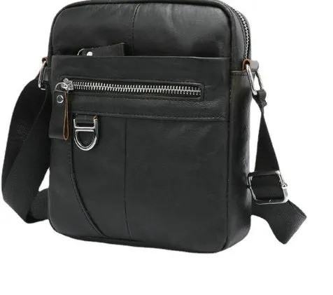 Retro brown leather messenger bag for boys with cross-body strap and sewing line detailing