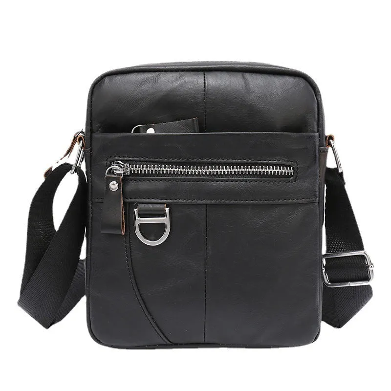 Retro brown leather messenger bag for boys with cross-body strap and sewing line detailing