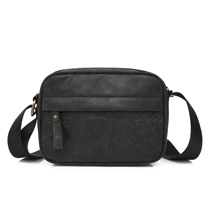 Men's paper crossbody bag with retro styling in black, brown, or silver colour options