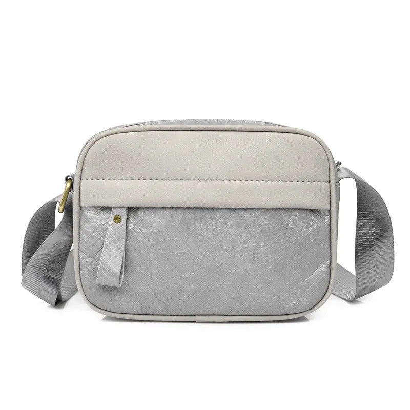 Men's paper crossbody bag with retro styling in black, brown, or silver colour options