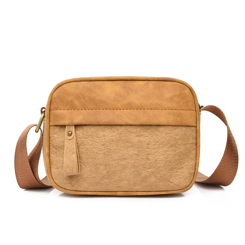 Men's paper crossbody bag with retro styling in black, brown, or silver colour options