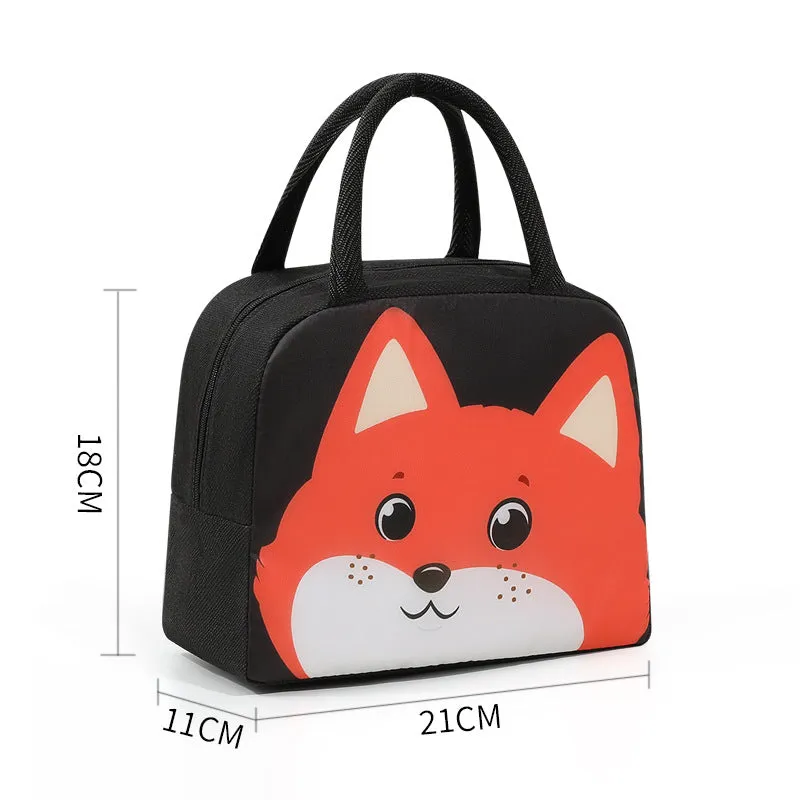Children's insulated lunch bag in orange bear cartoon design with aluminium foil.