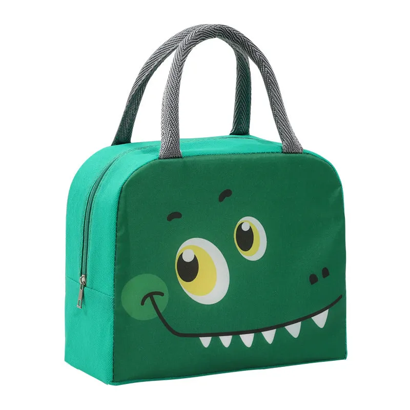 Children's insulated lunch bag in orange bear cartoon design with aluminium foil.