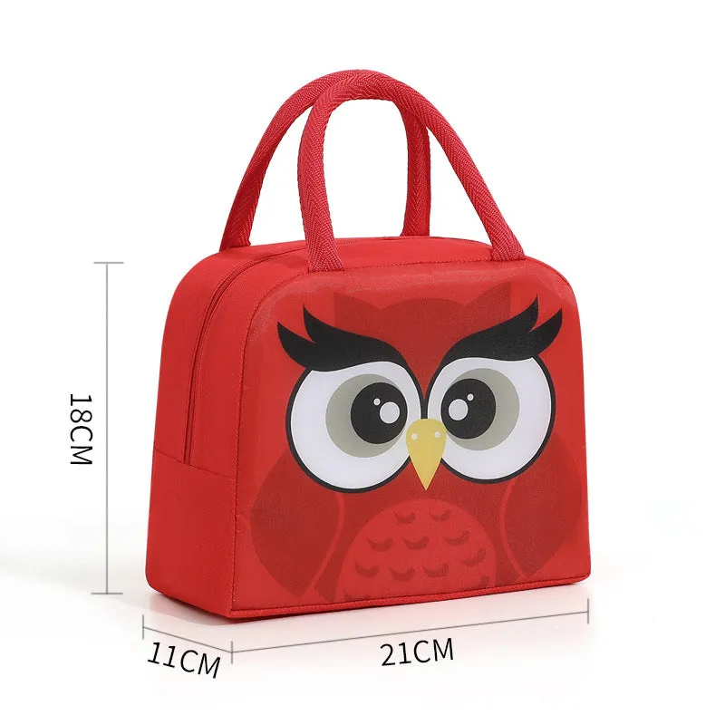 Children's insulated lunch bag in orange bear cartoon design with aluminium foil.