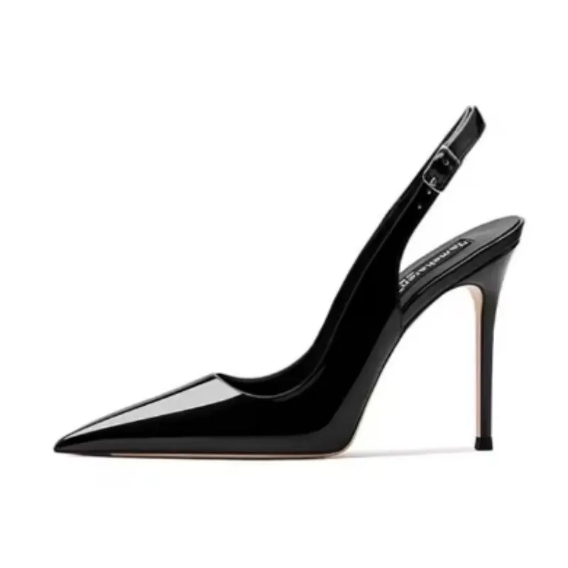 Women's nude soft leather ankle-strap high heels with hollow heel design and button closure