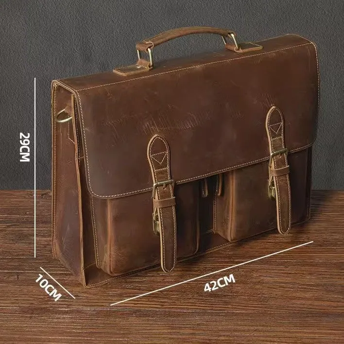 Black coffee coloured cowhide leather computer crossbody bag with sewing line detailing