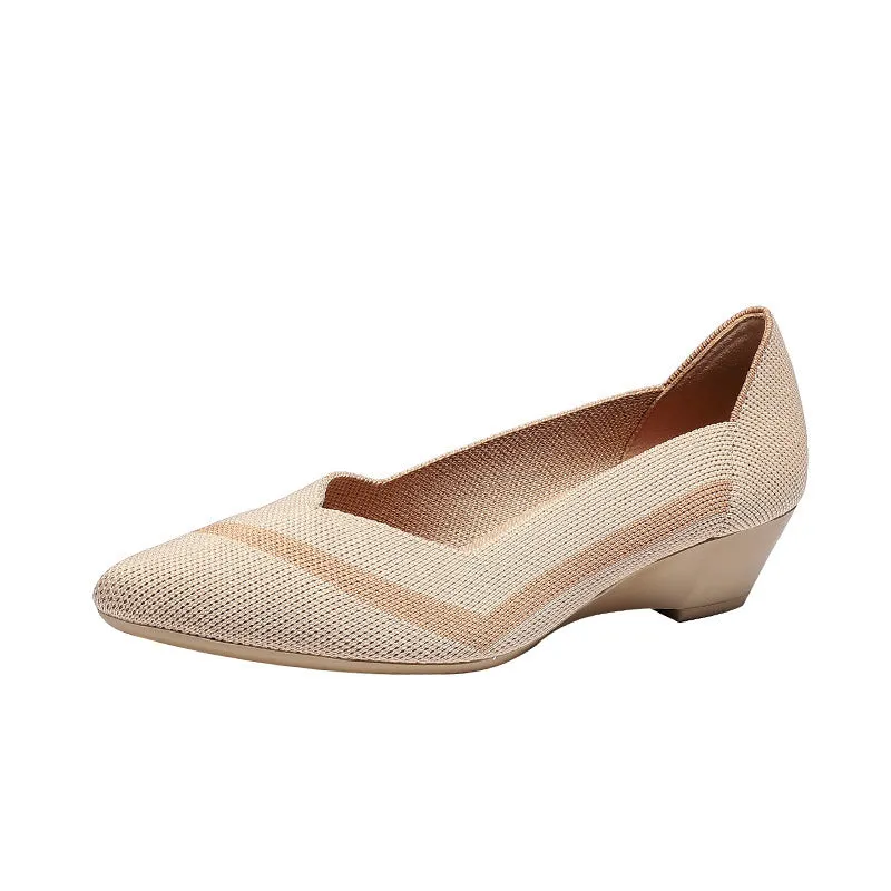 Women's wedge knit casual shoes in mid heel height with flyknit-style upper
