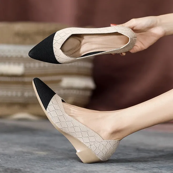 Women's wedge knit casual shoes in mid heel height with flyknit-style upper