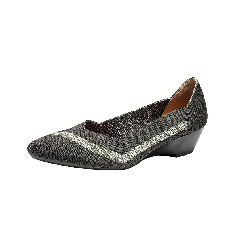 Women's wedge knit casual shoes in mid heel height with flyknit-style upper