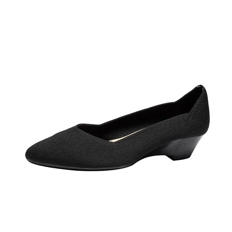 Women's wedge knit casual shoes in mid heel height with flyknit-style upper