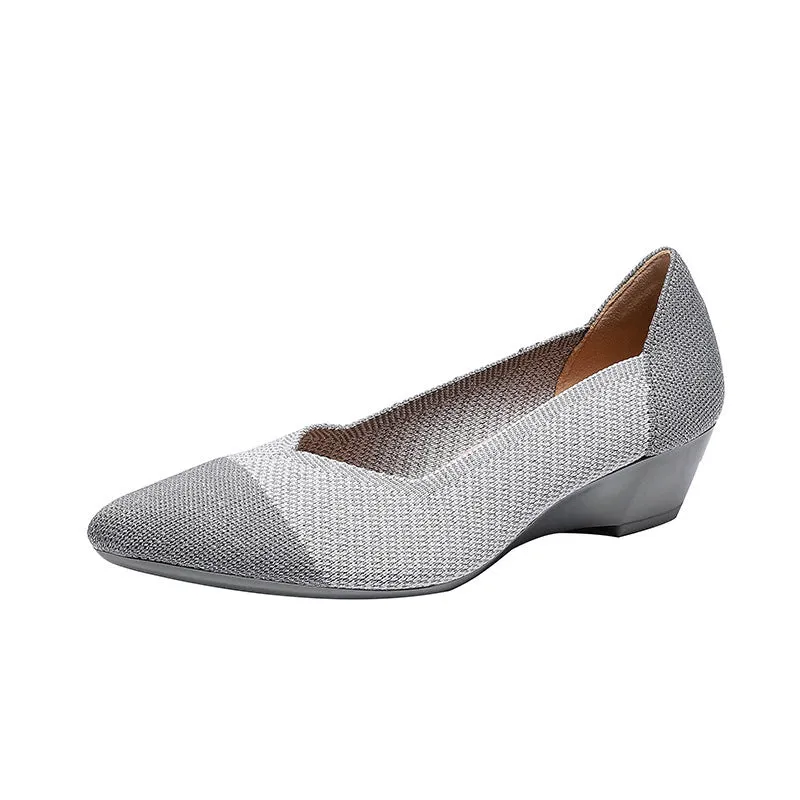 Women's wedge knit casual shoes in mid heel height with flyknit-style upper
