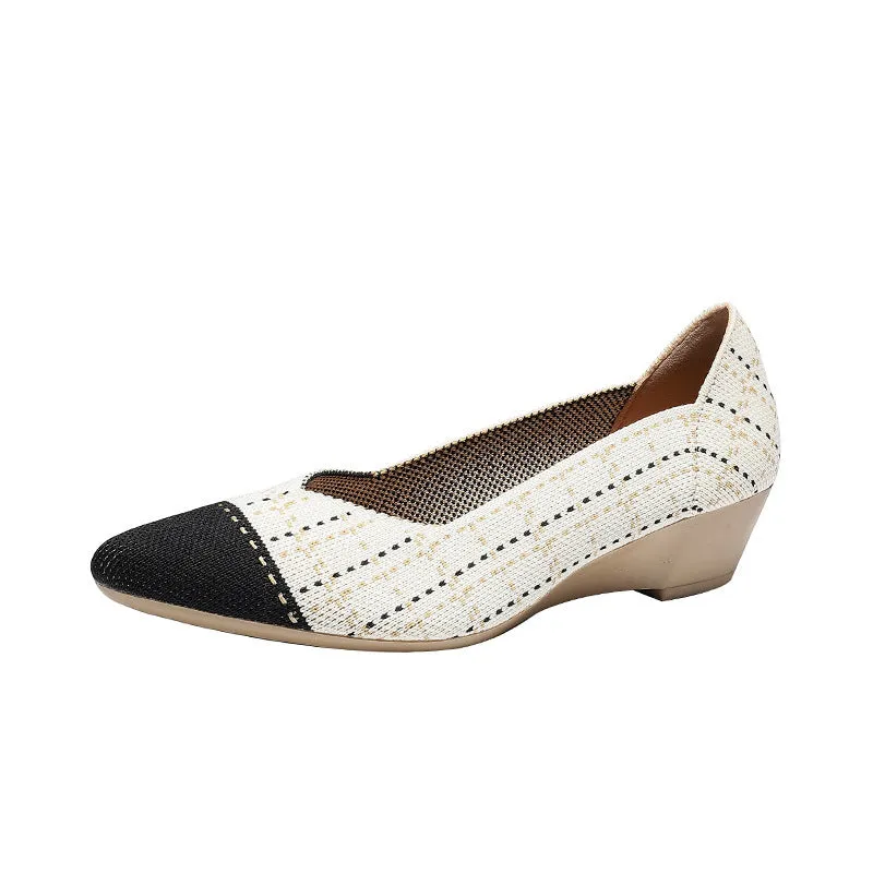 Women's wedge knit casual shoes in mid heel height with flyknit-style upper