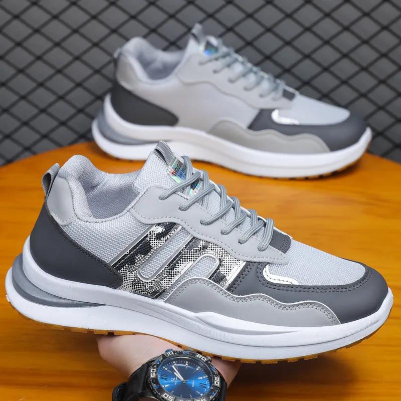 Plus size men's mesh sports casual shoes with leather toe holder and plastic soles