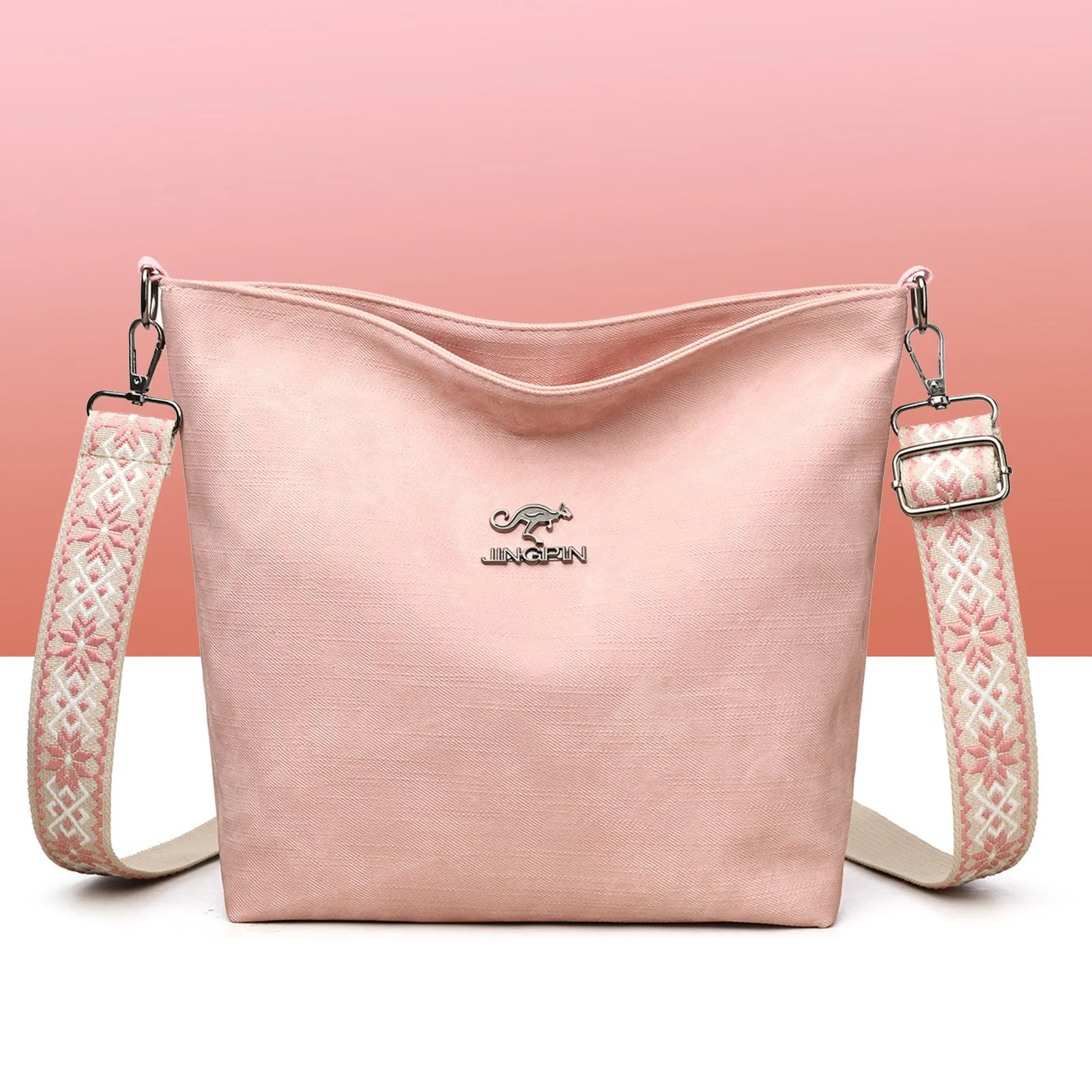 Soft PU crossbody bag in pink, grey or yellow with large capacity and adjustable shoulder strap