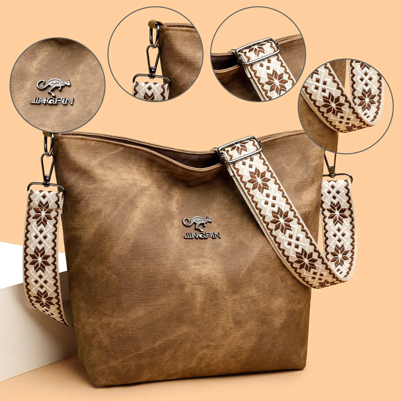 Soft PU crossbody bag in pink, grey or yellow with large capacity and adjustable shoulder strap