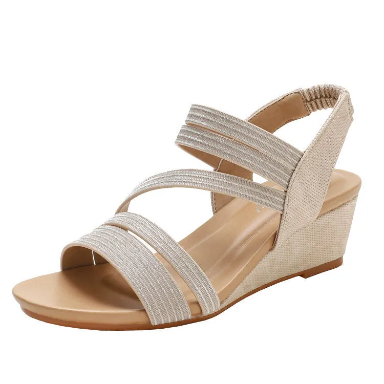 Women's grey platform sandals with soft bottom and mid-height heel