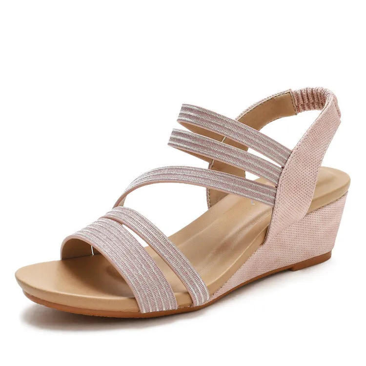 Women's grey platform sandals with soft bottom and mid-height heel