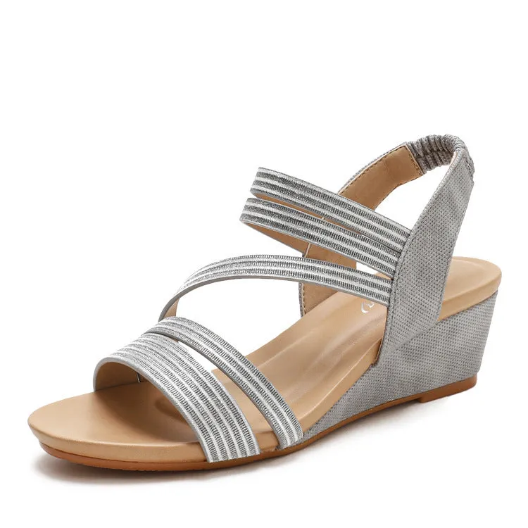 Women's grey platform sandals with soft bottom and mid-height heel