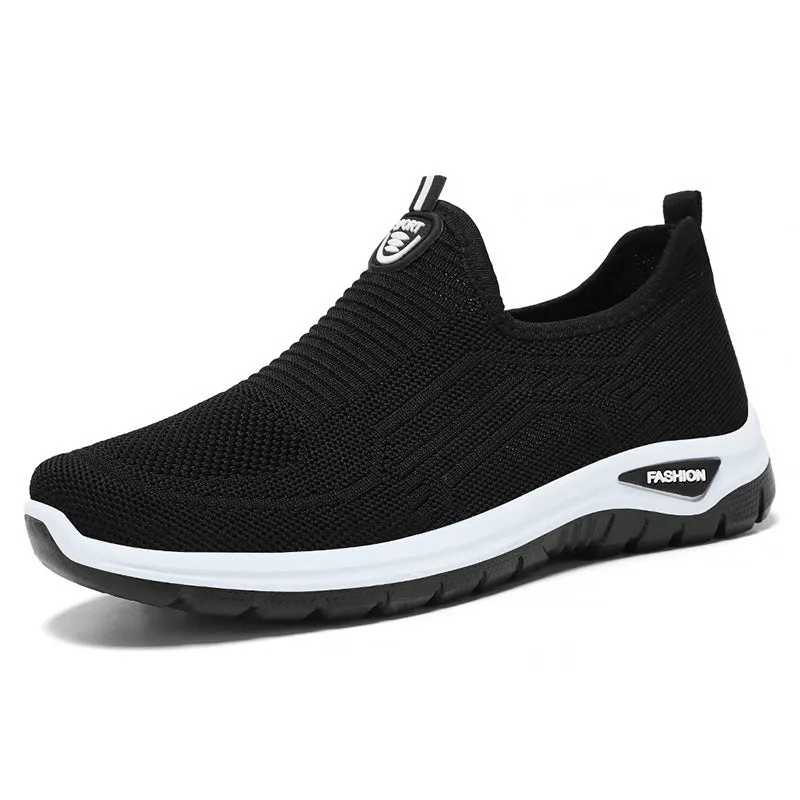 Men's black and grey breathable casual shoes with mesh lining and round toe