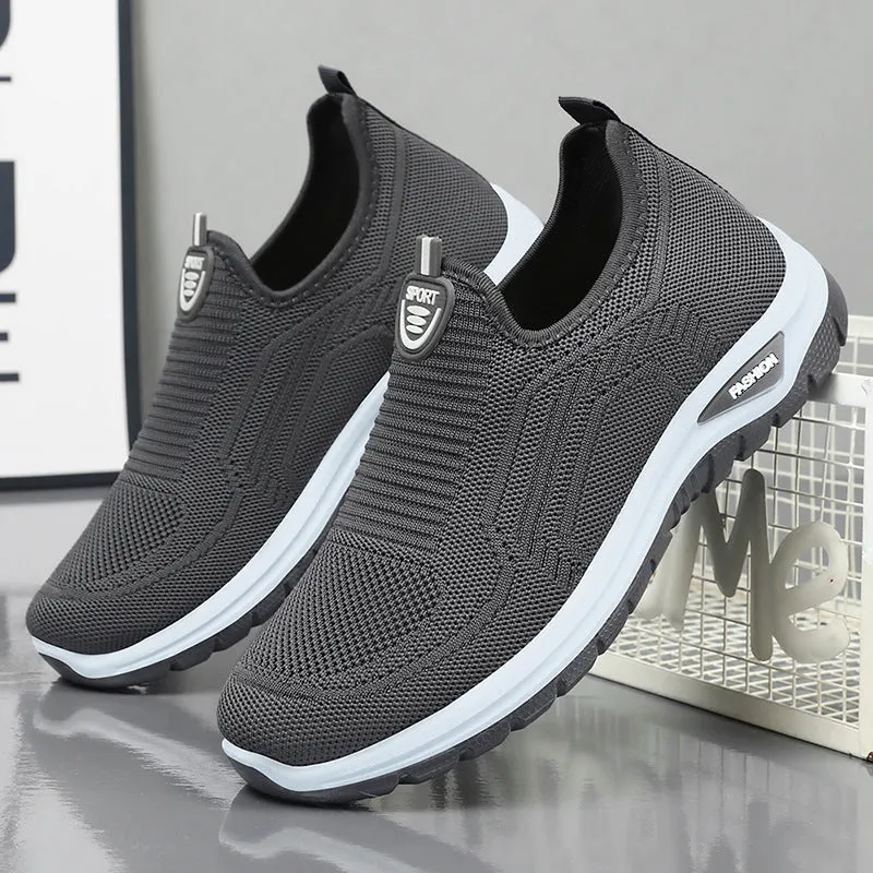 Men's black and grey breathable casual shoes with mesh lining and round toe