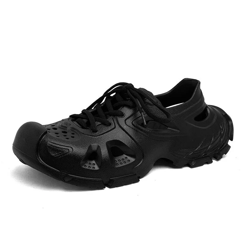 Men's black lace-up sports sandals with EVA construction and non-slip sole