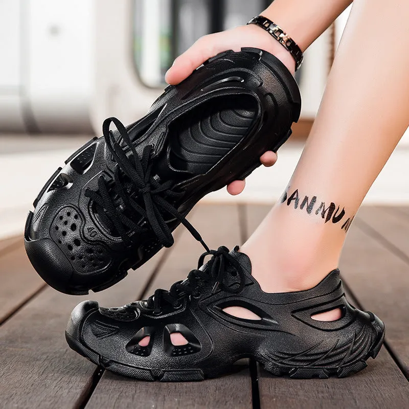 Men's black lace-up sports sandals with EVA construction and non-slip sole