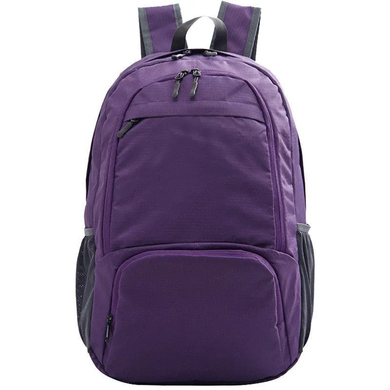 26-inch foldable Oxford cloth backpack shown in brick red colour, laying flat.