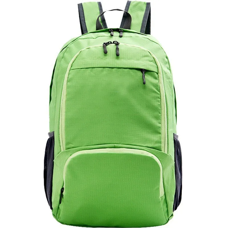 26-inch foldable Oxford cloth backpack shown in brick red colour, laying flat.