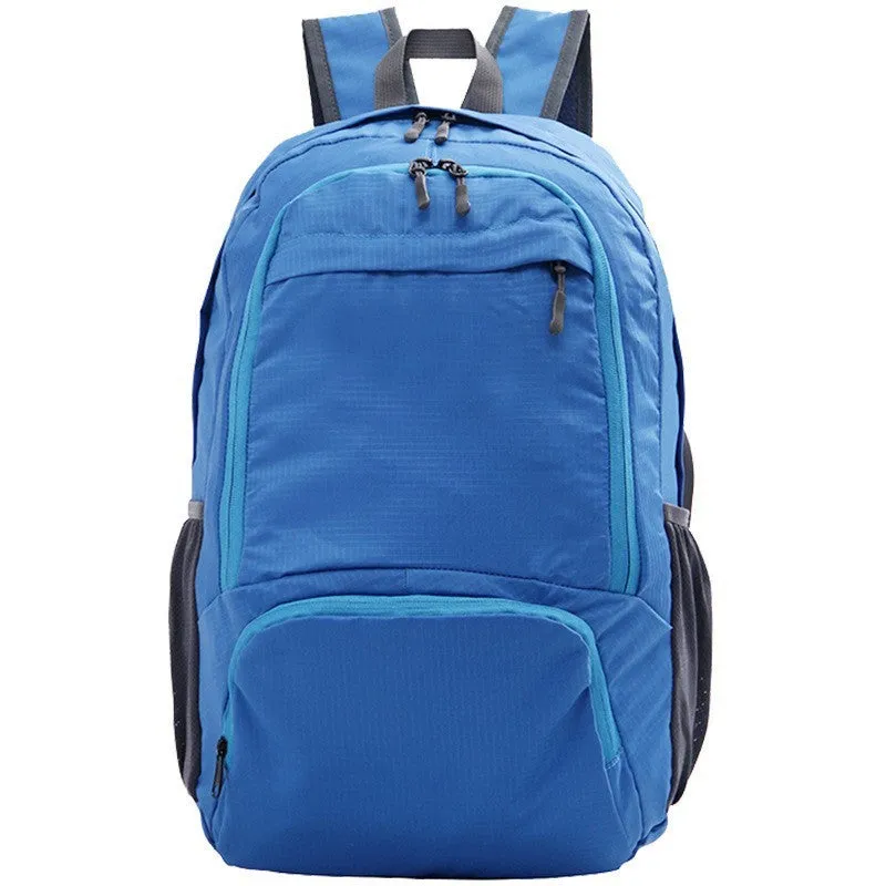 26-inch foldable Oxford cloth backpack shown in brick red colour, laying flat.