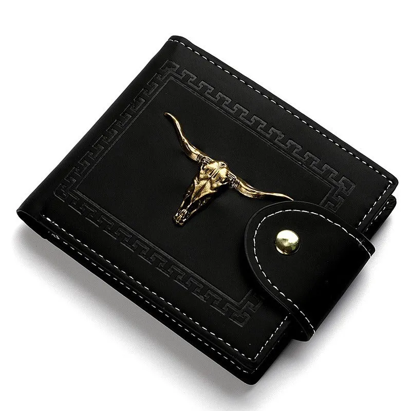 Black animal print men's wallet with a silver zip and multiple card slots.