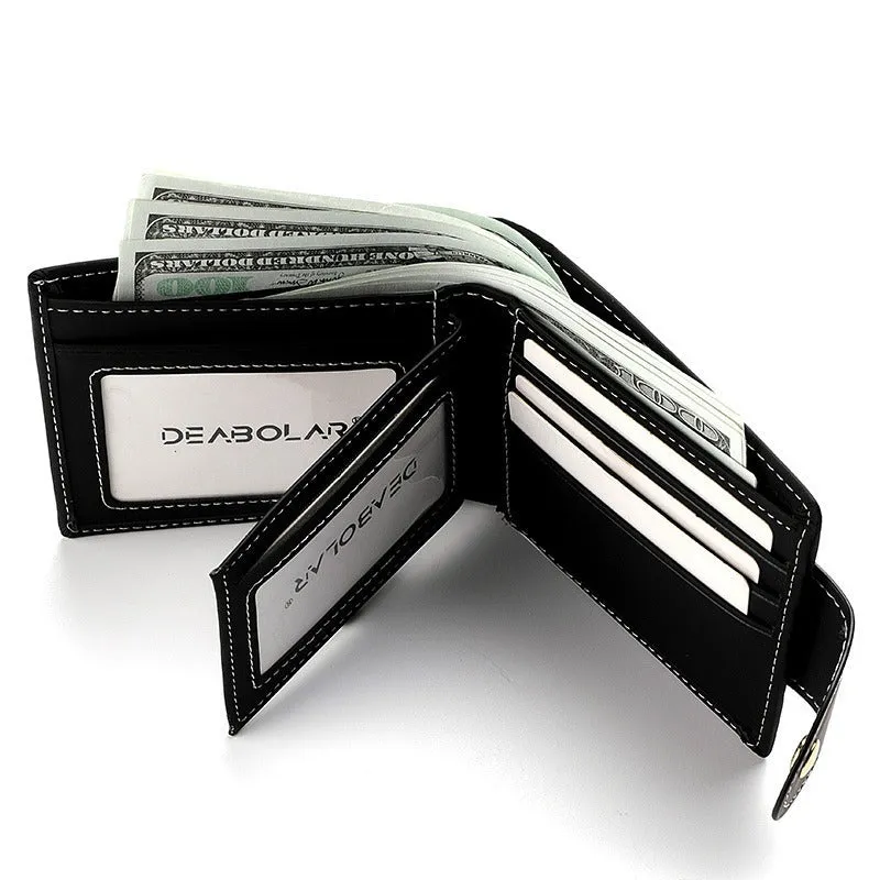 Black animal print men's wallet with a silver zip and multiple card slots.