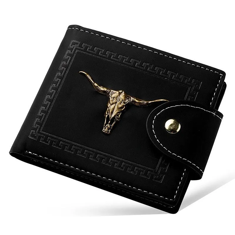 Black animal print men's wallet with a silver zip and multiple card slots.