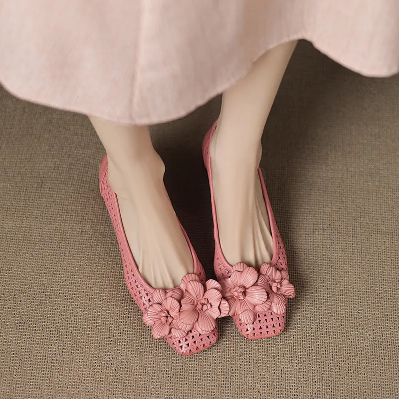 Women's light brown leather pumps with woven texture and hollow cut-out design on mid-height beef tendon soles