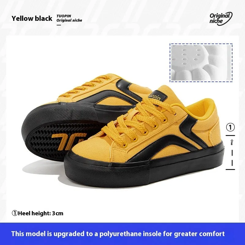Women's low-top lace-up board shoes in blue, with a vulcanised rubber sole and round toe.