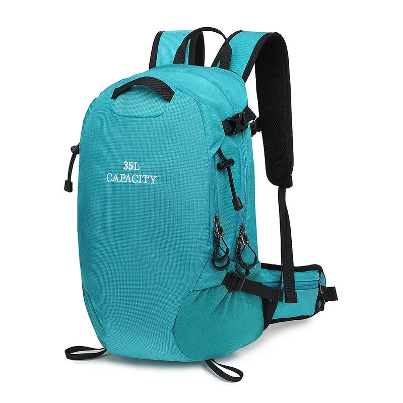 Waterproof Oxford cloth hiking backpack in black colour with physiological curve back plate