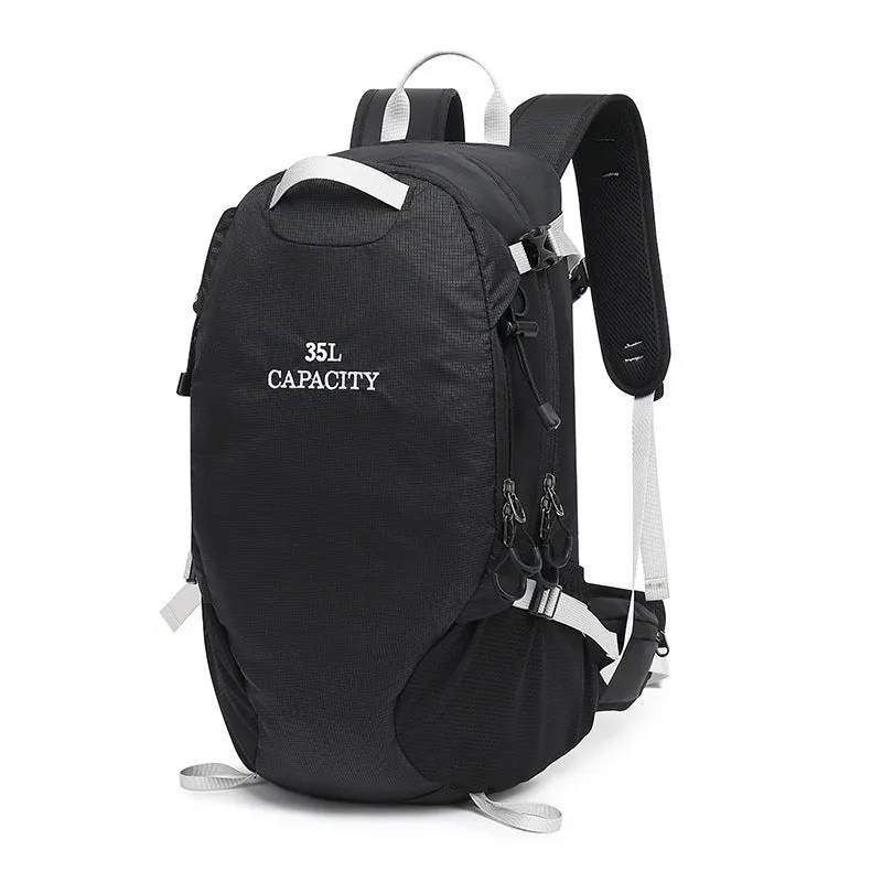 Waterproof Oxford cloth hiking backpack in black colour with physiological curve back plate