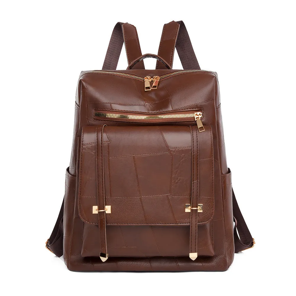 Retro style women's backpack in PU leather with waterproof exterior and internal zipper change bag