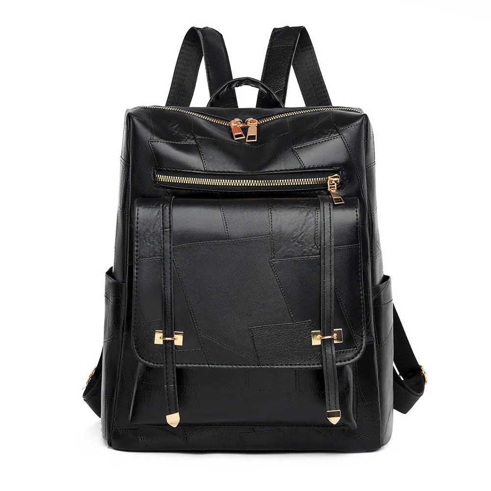 Retro style women's backpack in PU leather with waterproof exterior and internal zipper change bag