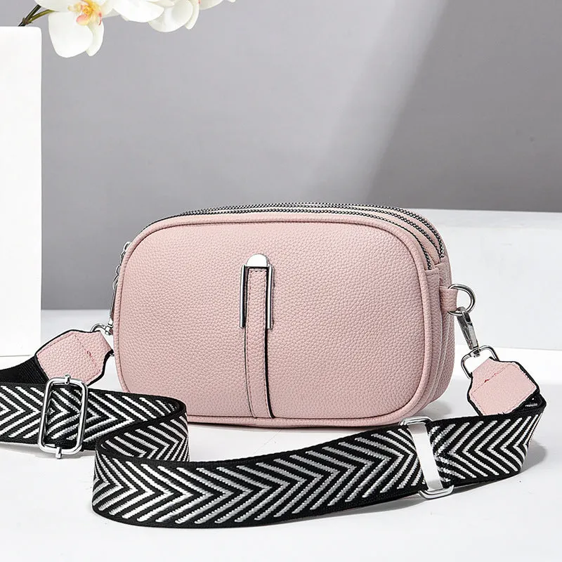 Soft PU leather crossbody bag in khaki colour with multiple compartments and stone pattern detail
