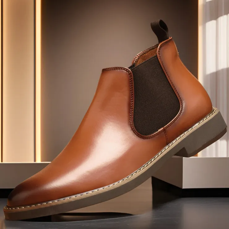 Men's British style artificial PU boots with a square heel, shown in black and yellow colours.