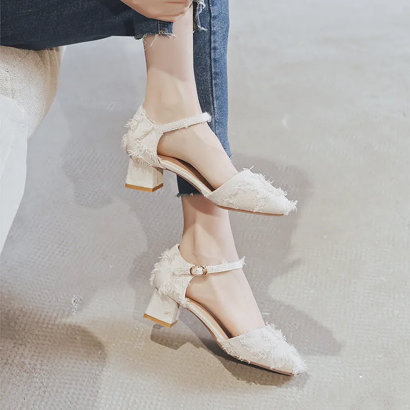 Women's apricot suede D'Orsay flats with ankle strap and low heel on a white background