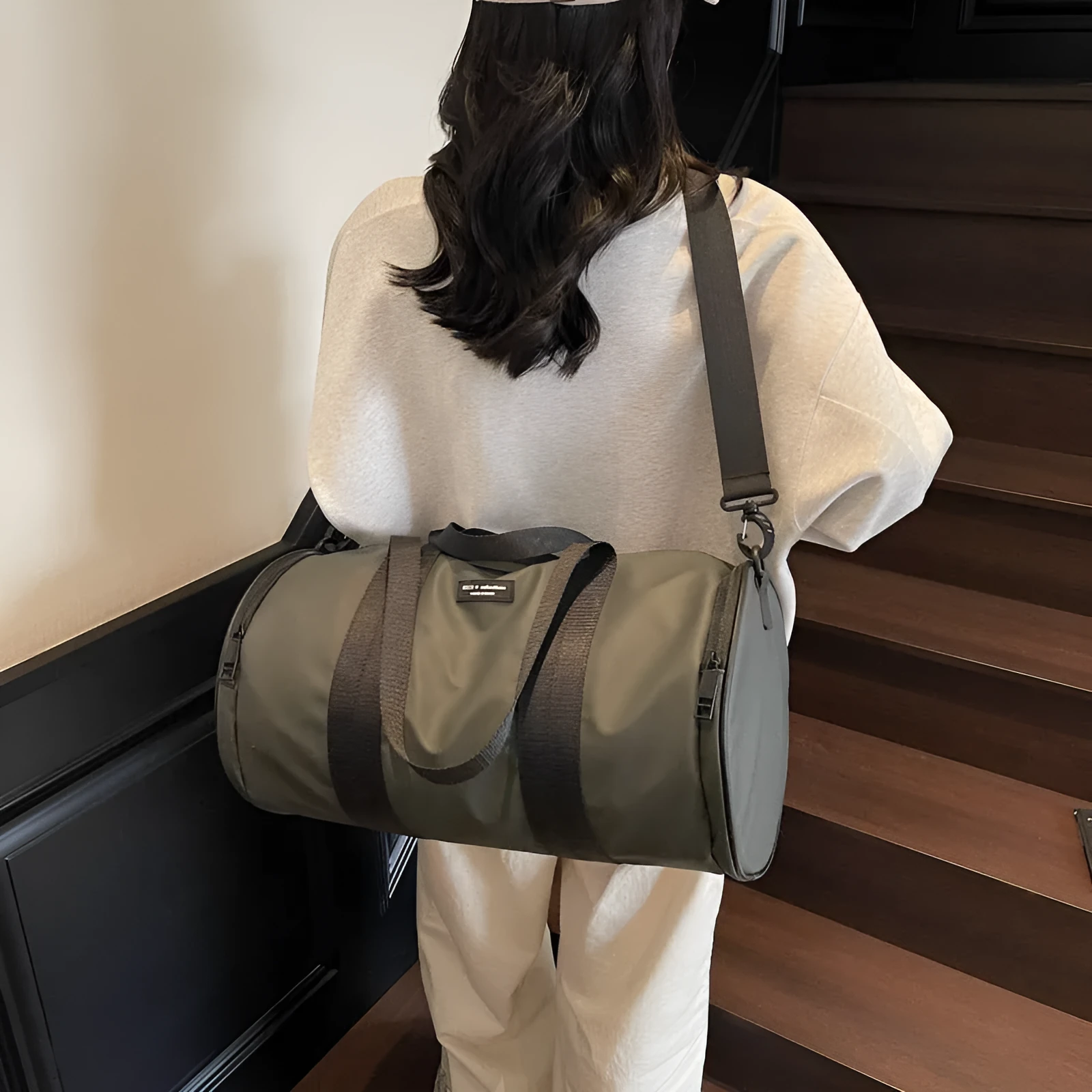 Oxford cloth waterproof sports handbag in black, dark gold or dark grey colours