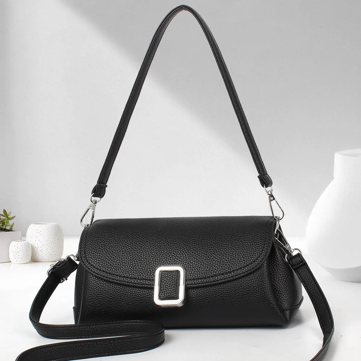 Women's PU leather shoulder handbag in crossbody design with adjustable strap showing beige colour option