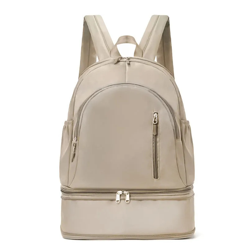 Waterproof polyester casual travel backpack with adjustable curved straps in solid colour options