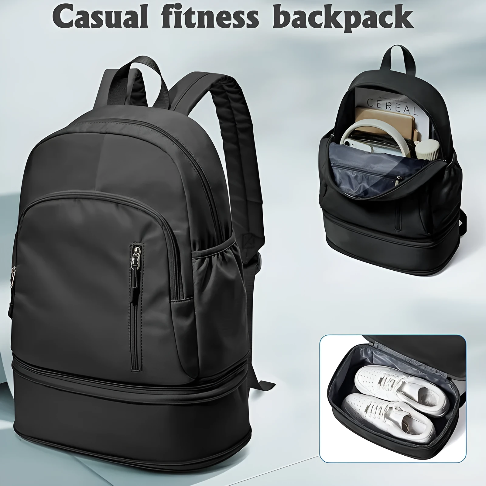 Waterproof polyester casual travel backpack with adjustable curved straps in solid colour options
