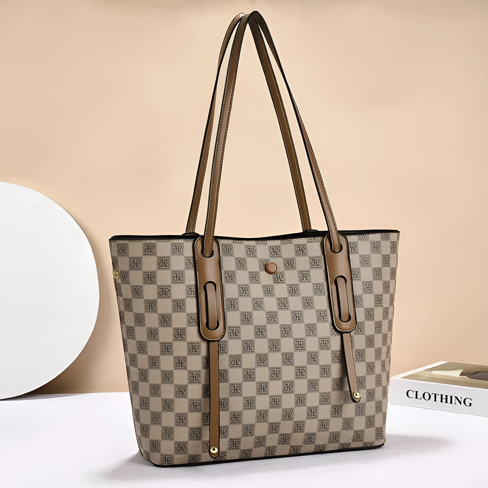 Women's retro style shoulder messenger bag in soft PU leather with chessboard pattern and square shape