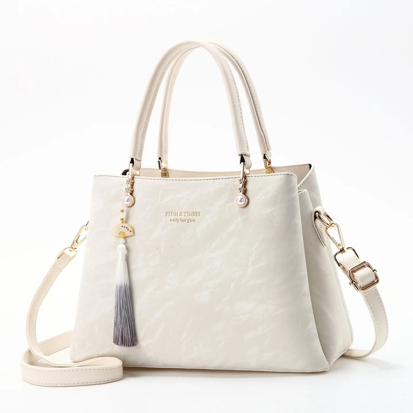 Women's PU leather shoulder bag with horizontal square shape and slit pockets in ethnic-style finish