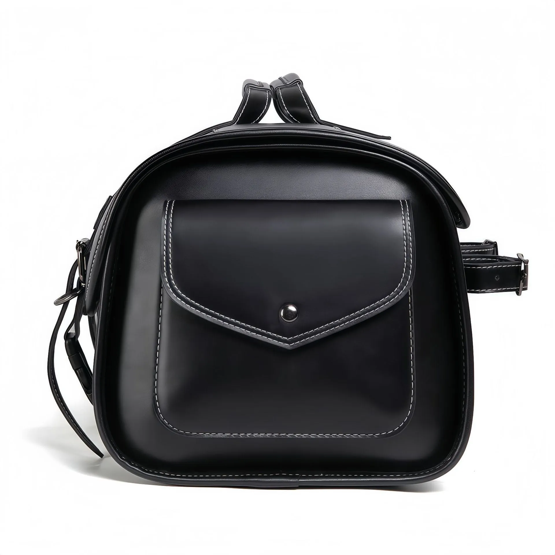 Dark punk style motorcycle tail bag with a built-in coded lock, made from PU material.