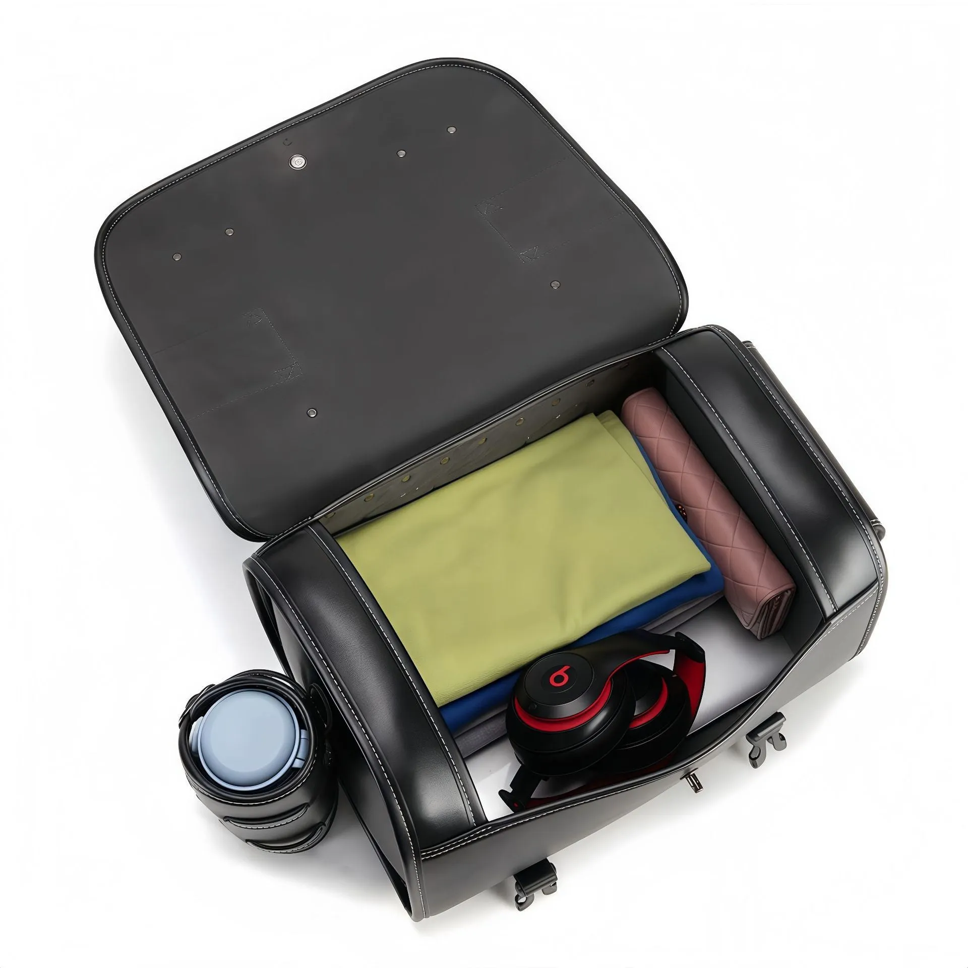 Dark punk style motorcycle tail bag with a built-in coded lock, made from PU material.
